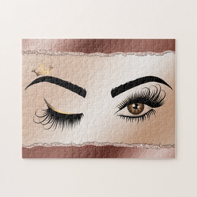 Puzzle peintre de maquillage de l'oeil rose couronne (Horizontal)