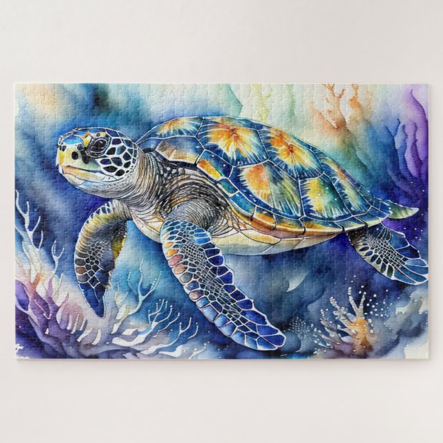 Puzzle Peinture à l'aquarelle de la tortue marine (Horizontal)