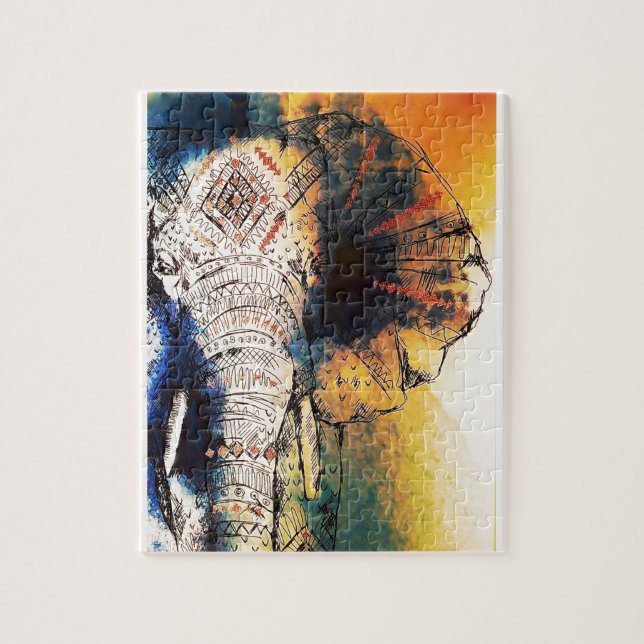 Puzzle Peinture à l'éléphant décorée (Vertical)