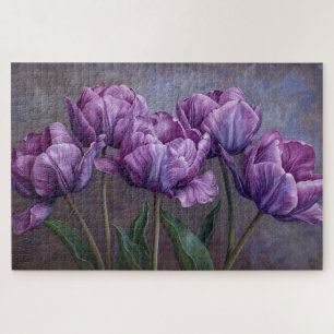 Puzzle Peinture à l'huile botanique de Tulipes pourpres