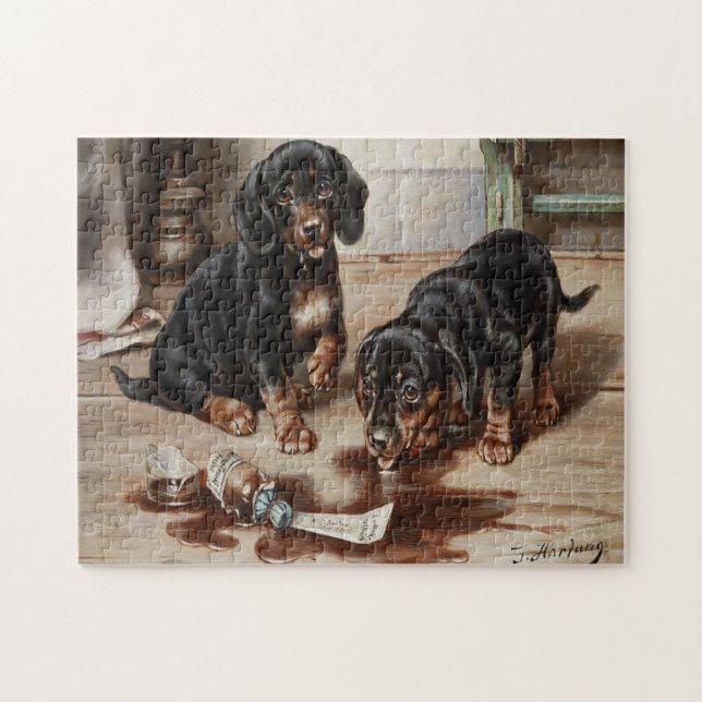 Puzzle Peinture à l'huile de chien de Carl Reichert vinta (Horizontal)