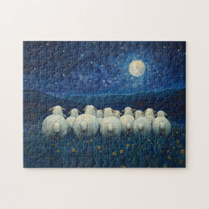 Puzzle Peinture à l'huile de nuit de mouton Starry
