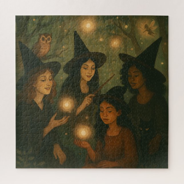 Puzzle Peinture à l'huile d'Halloween de sorcières dans l (Vertical)