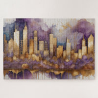 Peinture aquarelle abstraite paysage urbain doré
