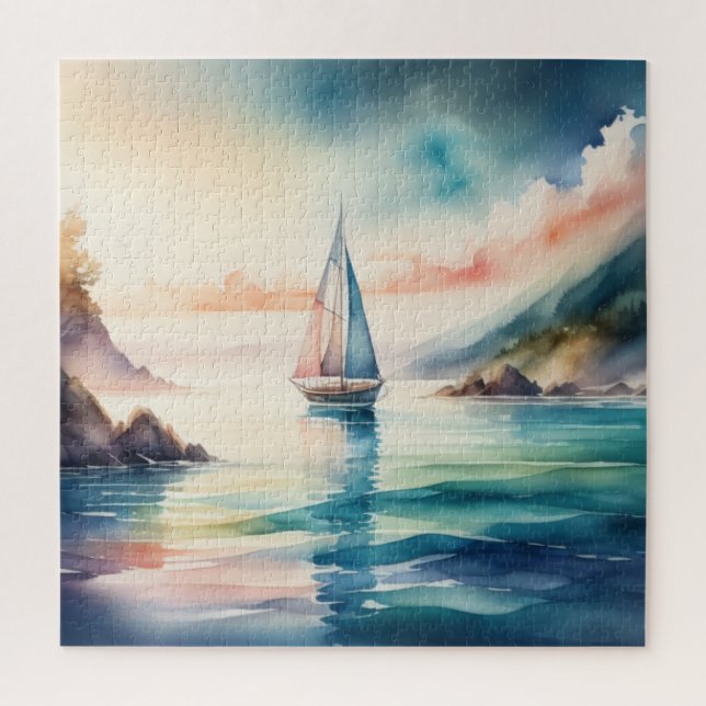 Puzzle Peinture aquarelle Bateau à voile sur l'eau (Vertical)