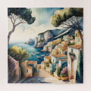 Puzzle Peinture aquarelle de la ville méditerranéenne eur