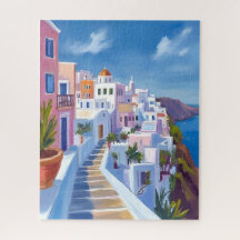 Peinture aquarelle de voyage à Santorin Grèce