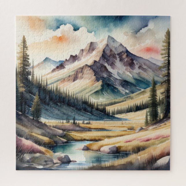 Puzzle Peinture aquarelle du paysage montagnard (Vertical)