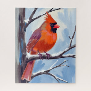 Puzzle Peinture aquarelle hivernale Cardinal Rouge