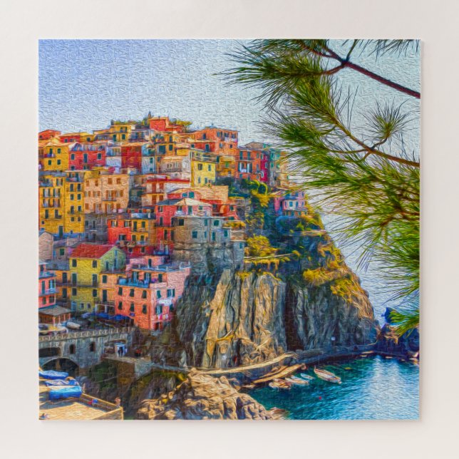 Puzzle Peinture Cinque Terre Riviera italienne Cliff Mer (Horizontal)