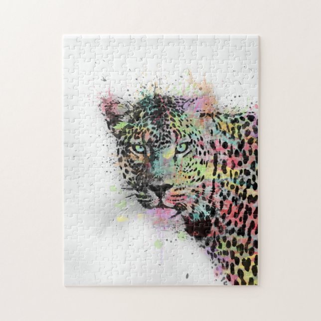 Puzzle peinture cool léopard d'aquarelle animal (Vertical)