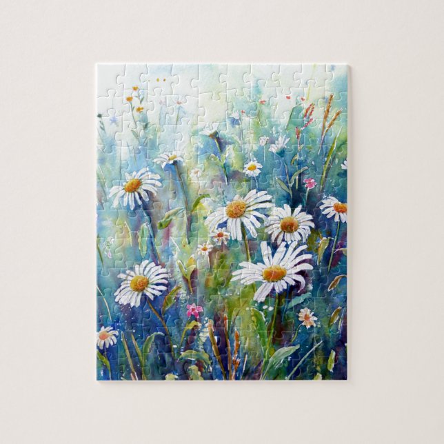 Puzzle Peinture d'aquarelle de champ de marguerite (Vertical)
