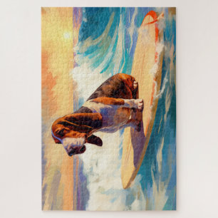 Puzzle Peinture de Basset Hound faisant du Surf sur la Pl