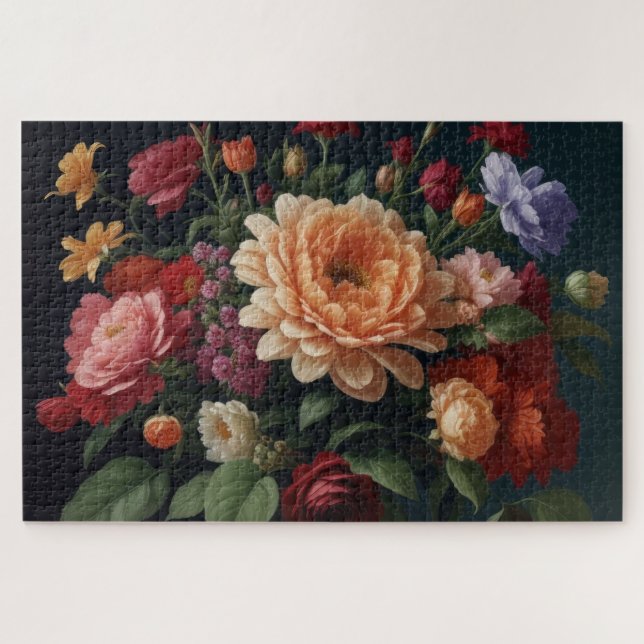 Puzzle Peinture de bouquet floral sur Arrière - plan fonc (Horizontal)