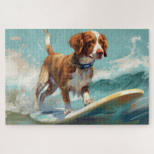 Puzzle Peinture de Brittany Spaniel surfant sur la plage