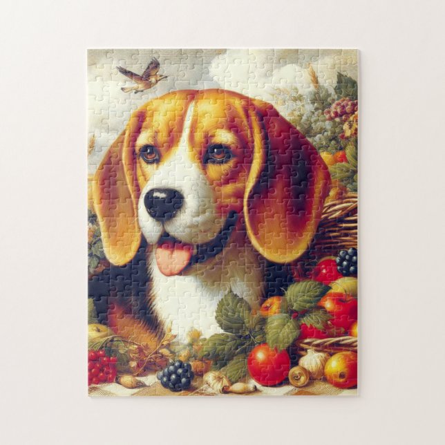 Puzzle Peinture de chiot Beagle vintage (Vertical)