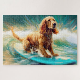 Puzzle Peinture de Cocker Spaniel faisant du surf sur la 