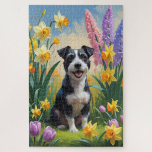 Puzzle Peinture de fleurs de printemps de chien Terrier R