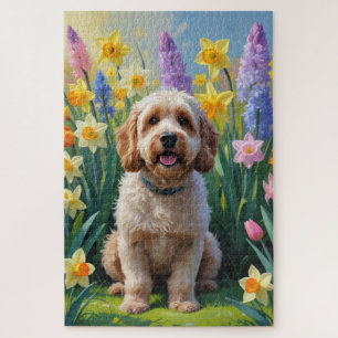 Puzzle Peinture de fleurs printanières de chien Cockapoo