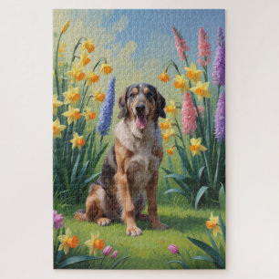 Puzzle Peinture de fleurs printanières de chien Lévrier