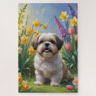 Puzzle Peinture de fleurs printanières de chien Shih Tzu