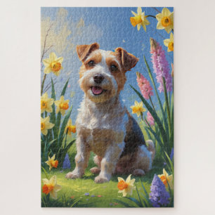 Puzzle Peinture de fleurs printanières de chien Terrier B