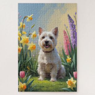 Puzzle Peinture de fleurs printanières de chien Terrier C