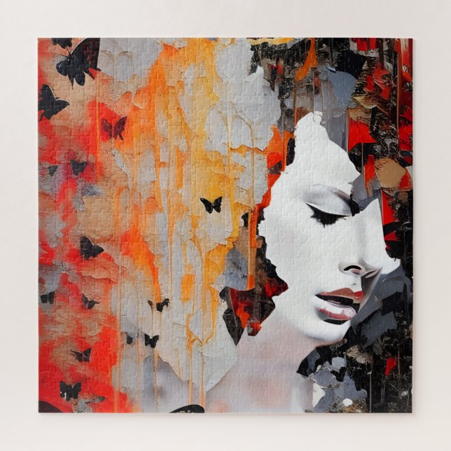 Puzzle Peinture de Grunge pour la femme et les papillons (Vertical)