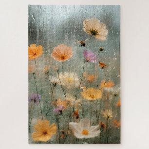 Puzzle Peinture de jardin de fleurs sauvages à la fenêtre