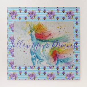 Puzzle Peinture de licorne Suivez vos rêves Aquarelle