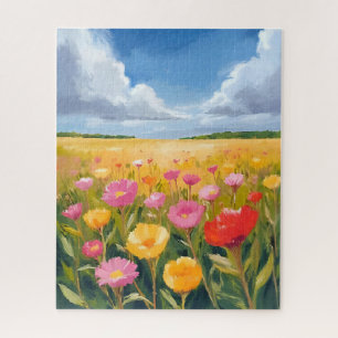 Puzzle Peinture de paysage de champ de fleurs Nature