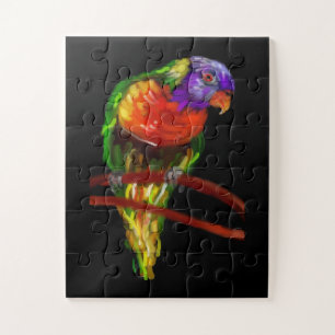 Puzzle Peinture de perroquet colorée sur noir solide