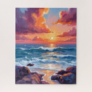 Puzzle Peinture de plage à l'aquarelle pastel de coucher 
