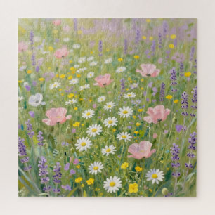 Puzzle Peinture de prairie de fleurs sauvages pastel