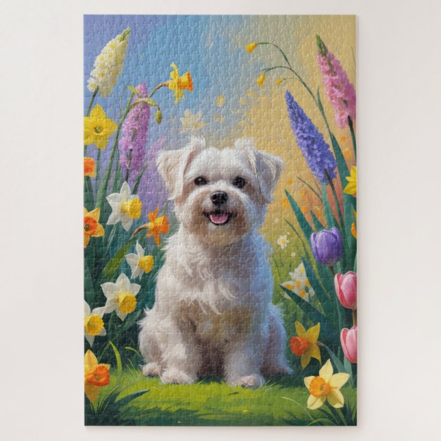 Puzzle Peinture de printemps de chien maltais (Vertical)