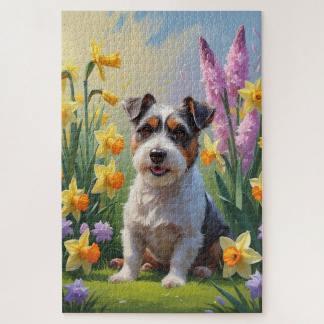 Puzzle Peinture de printemps de chien Terrier australien (Vertical)