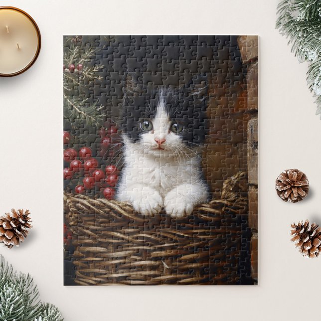 Puzzle Peinture de scène hivernale de Tuxedo noir et blan (Créateur téléchargé)