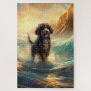 Puzzle Peinture de surf à la plage de Bernedoodle