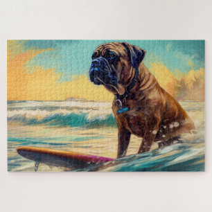 Puzzle Peinture de Surf sur la Plage de Bullmastiff