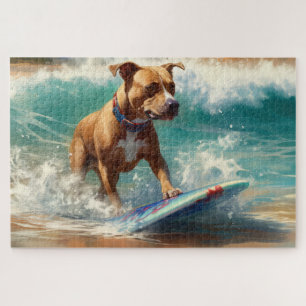 Puzzle Peinture de surf sur la plage de l'American Staffo