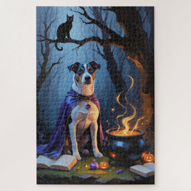 Puzzle Peinture d'Halloween blanc Heeler Chien Whimsical (Vertical)