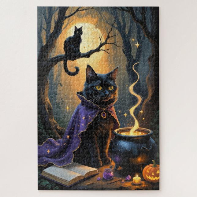 Puzzle Peinture d'Halloween en chats noirs (Vertical)