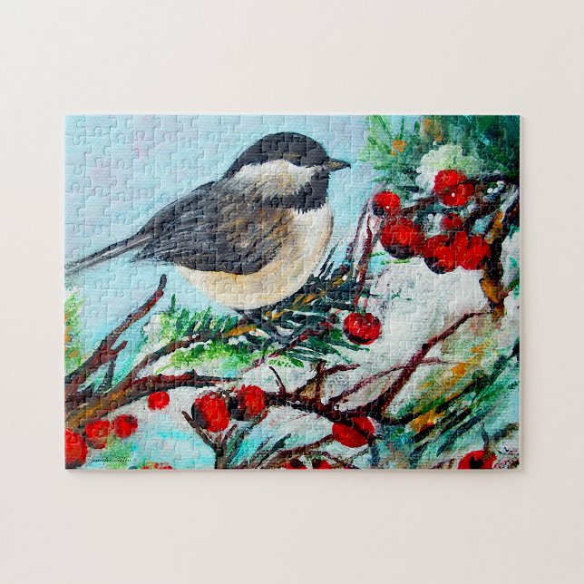 Puzzle Peinture d'oiseaux sur le chickadee doux (Sweet Chickadee Song Bird Painting Jigsaw Puzzle from Jenn's Emporium.)