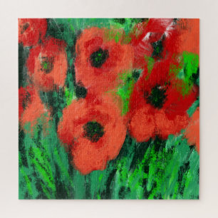 Puzzle Peinture florale de coquelicots rouges abstraits