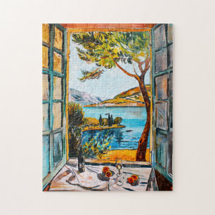 Puzzle Peinture petit-déjeuner sur vue fenêtre mer Médite