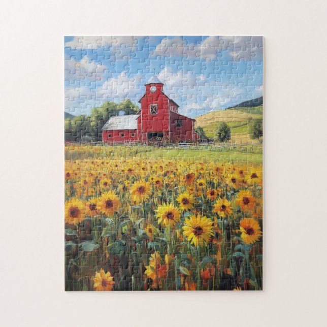 Puzzle Peinture rustique de la grange et du tournesol (Vertical)