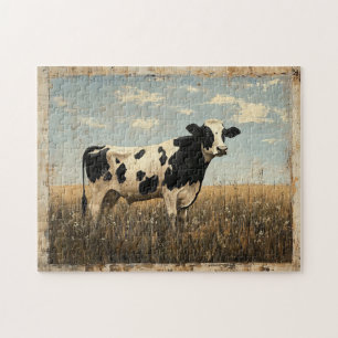 Puzzle Peinture rustique d'une vache dans une prairie écl