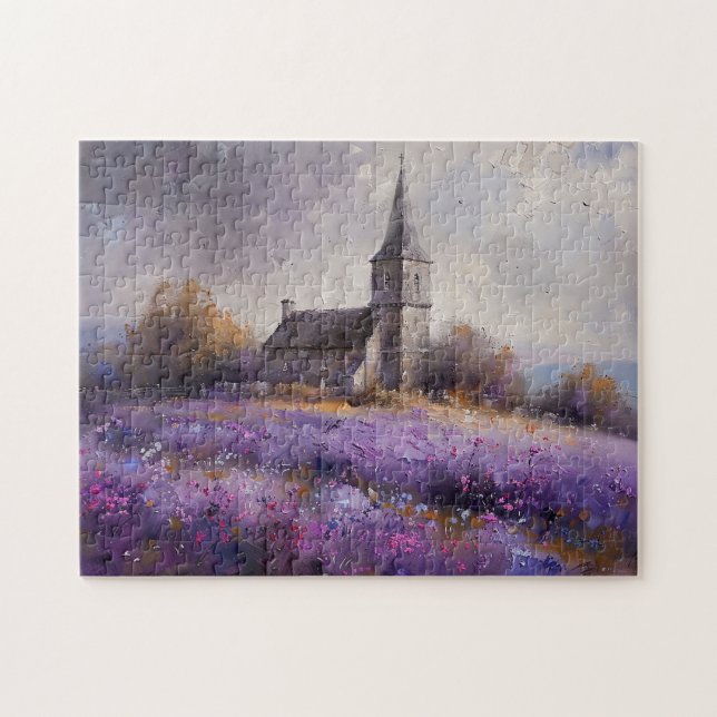 Puzzle Peinture sur terrain de l'église rustique et du Fl (Horizontal)