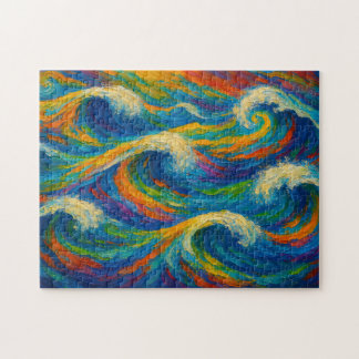 Puzzle Peinture texturée de vagues colorées