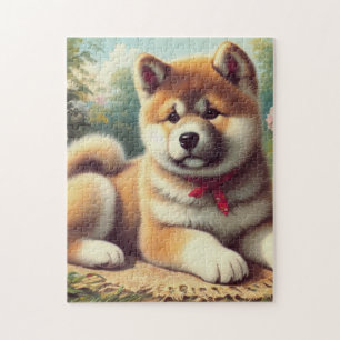 Puzzle Peinture vintage à l'huile Akita